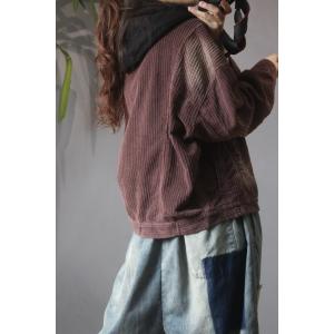 Flap Pockets Corduroy Jackets Womens Hooded Top