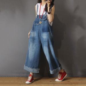 Relax-Fitting Jeans Overalls Flap Pockets Slip Dungarees