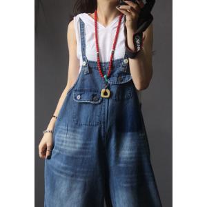 Relax-Fitting Jeans Overalls Flap Pockets Slip Dungarees