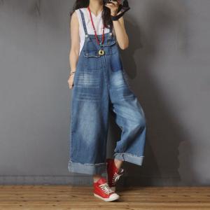 Relax-Fitting Jeans Overalls Flap Pockets Slip Dungarees