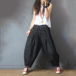 Solid Color Pleated Mom Jeans Baggy Bloomers Pants