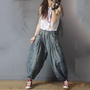 Solid Color Pleated Mom Jeans Baggy Bloomers Pants