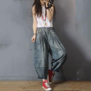 Solid Color Pleated Mom Jeans Baggy Bloomers Pants