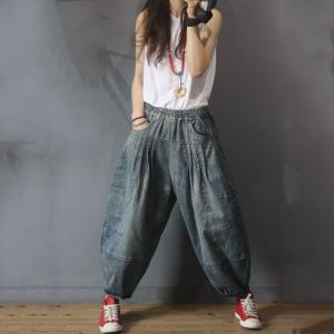 Solid Color Pleated Mom Jeans Baggy Bloomers Pants