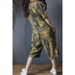 Artistic Printing Drawstring Playsuits Half Sleeve Baggy Rompers