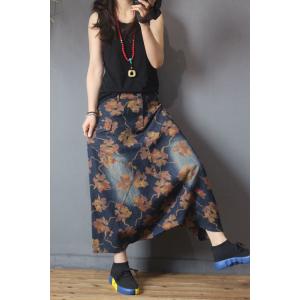 Maple Printing Maxi Culottes Womans Fashion Pantskirt