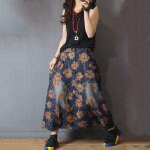 Maple Printing Maxi Culottes Womans Fashion Pantskirt