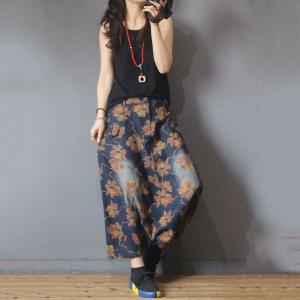 Maple Printing Maxi Culottes Womans Fashion Pantskirt