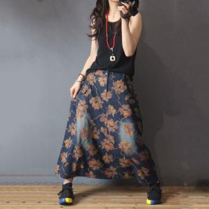 Maple Printing Maxi Culottes Womans Fashion Pantskirt