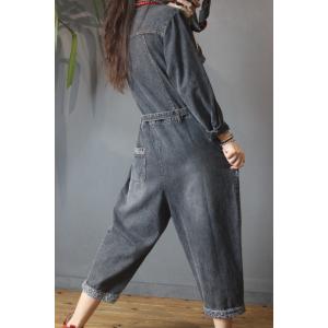 Leopard Patchwork Tied Jumpsuits Button Down Jean Jumpsuits