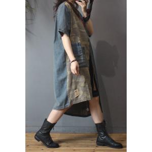 Blue Contrast Asymmetrical Outerwear Denim Camo Coat