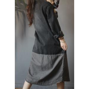 Color Patchwork Long Sleeve Coat Denim Frayed Outerwear