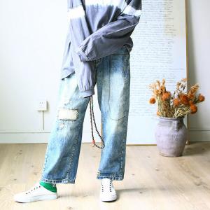 Korean Style Patchwork Ripped Jeans Baggy Wide Leg Jeans