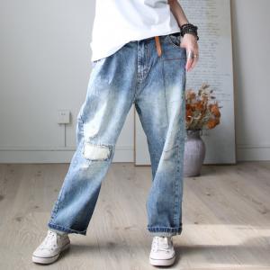 Korean Style Patchwork Ripped Jeans Baggy Wide Leg Jeans