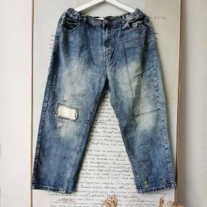 Korean Style Patchwork Ripped Jeans Baggy Wide Leg Jeans