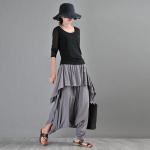 Beach Fashion Draped Pants Casual Gray Harem Pants