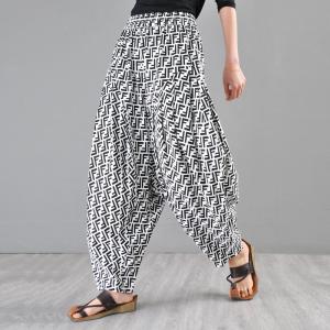 Letter Pattern Cotton Bootcuts Womens Baggy Harem Trousers