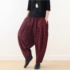 Letter Pattern Cotton Bootcuts Womens Baggy Harem Trousers
