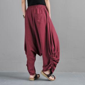 Cotton Linen Drawstring Pants Loose Thai Pants for Women