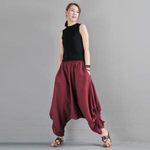 Cotton Linen Drawstring Pants Loose Thai Pants for Women