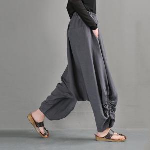 Loose-Fitting Gray Harem Hippie Pants Cotton Linen Resort Wear