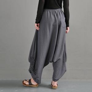 Loose-Fitting Gray Harem Hippie Pants Cotton Linen Resort Wear