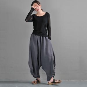 Loose-Fitting Gray Harem Hippie Pants Cotton Linen Resort Wear