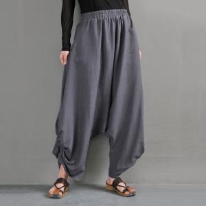 Loose-Fitting Gray Harem Hippie Pants Cotton Linen Resort Wear