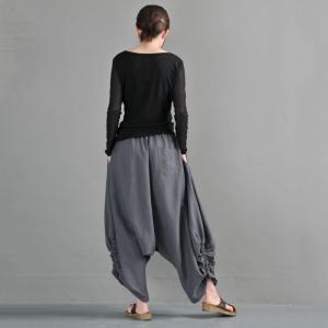 Loose-Fitting Gray Harem Hippie Pants Cotton Linen Resort Wear