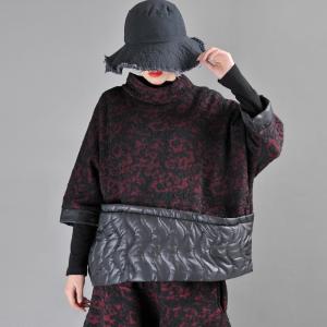 Jacquard Weave Mock Neck Sweatshirt Half Sleeve Puffer Jumpers