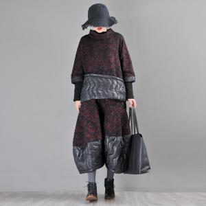 Jacquard Weave Mock Neck Sweatshirt Half Sleeve Puffer Jumpers