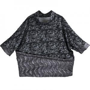 Jacquard Weave Mock Neck Sweatshirt Half Sleeve Puffer Jumpers