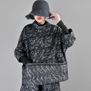 Jacquard Weave Mock Neck Sweatshirt Half Sleeve Puffer Jumpers