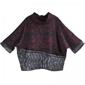 Jacquard Weave Mock Neck Sweatshirt Half Sleeve Puffer Jumpers