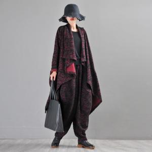 Mock  Neck Asymmetrical Shawl Jacquard Flouncing Cardigan