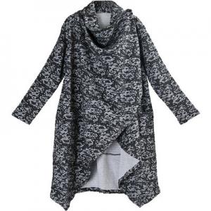 Mock  Neck Asymmetrical Shawl Jacquard Flouncing Cardigan