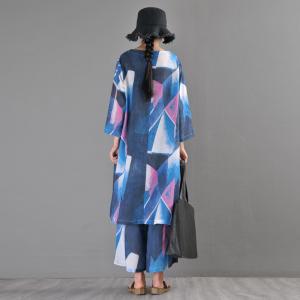 Elegant Color Block Shirt Dress with Loose Wide Leg Trousers