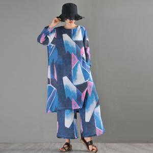 Elegant Color Block Shirt Dress with Loose Wide Leg Trousers