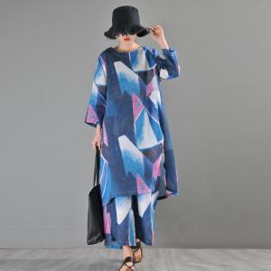 Elegant Color Block Shirt Dress with Loose Wide Leg Trousers