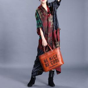 Over50 Style Loose Printed Dress Front Cross Chinese Dress