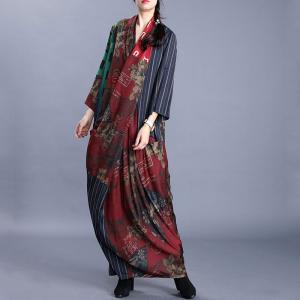 Over50 Style Loose Printed Dress Front Cross Chinese Dress