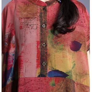 Artistic Printed Plus Size Shirt Dress Short Sleeve Caftan Dress