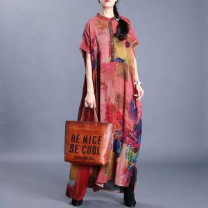 Artistic Printed Plus Size Shirt Dress Short Sleeve Caftan Dress