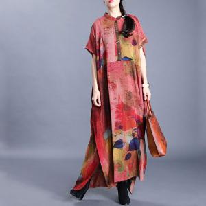 Artistic Printed Plus Size Shirt Dress Short Sleeve Caftan Dress