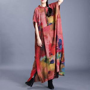 Artistic Printed Plus Size Shirt Dress Short Sleeve Caftan Dress