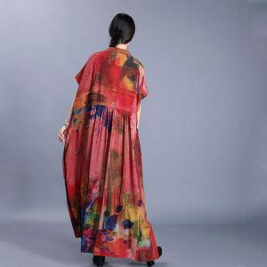 Artistic Printed Plus Size Shirt Dress Short Sleeve Caftan Dress