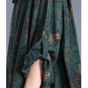 Chinese Style Green Floral Dress Plus Size Flare Dress