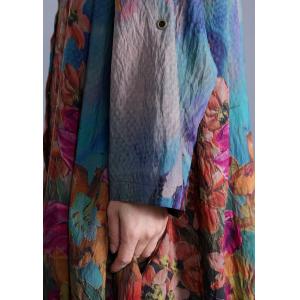 Sunflowers Printing Elegant Shirt Dress Silk H-Shaped Cardigan