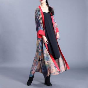 Chinese Fashion Side Slits Cardigan Vintage Printed Kimono