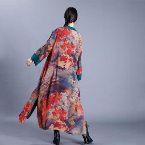 Chinese Fashion Side Slits Cardigan Vintage Printed Kimono